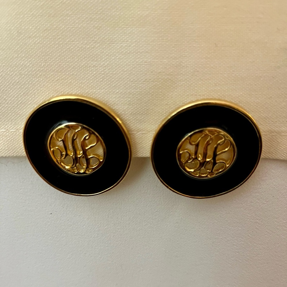 Black and Gold Monogram Earrings - Picture 3 of 16